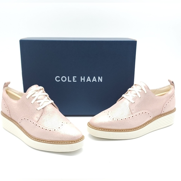 Cole Haan Women's Originalgrand Platform Wing Tip Oxford Rose Gold Shimmer - Picture 2 of 11